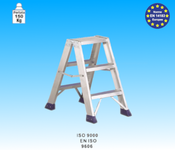 SCALA IN ALLUMINIO NATURALE NERVATO A DOPPIA SALITA