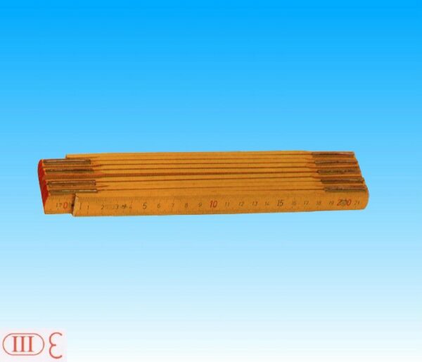 DOPPIMETRO IN LEGNO, DOPPIA GRADUAZIONE DECIMALI E TESTATE ROSSE, MOLLE ZINCATE