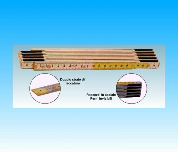 DOPPIOMETRO IN LEGNO BETULLA, MOLLE IN ACCIAIO ANTIRUGGINE, RACCORDI TERMINALI IN OTTONE